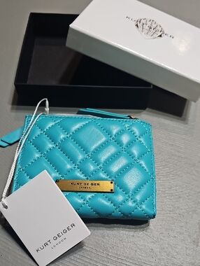 Kurt Geiger London Leather Quilted Bifold Wallet Brixton Turquoise NWT